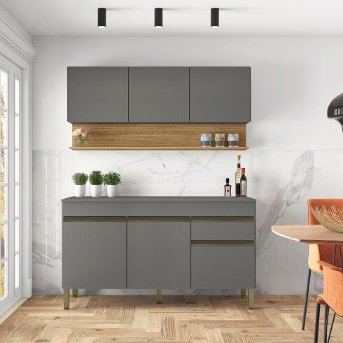 JUEGO COCINA MODULAR MOBILIARIO MADERA MDP LINE COLOR GRIS GAMAS DE GRIS