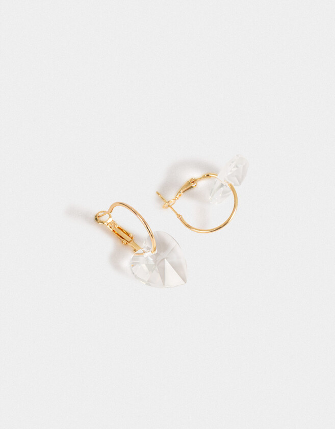 Aros Argollas Strass Corazón Argollas Con Corazón - Dorado