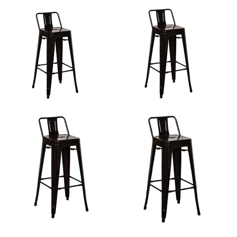 Taburete Tolix Pack 4 unidades En Metal Con Respaldo Negro