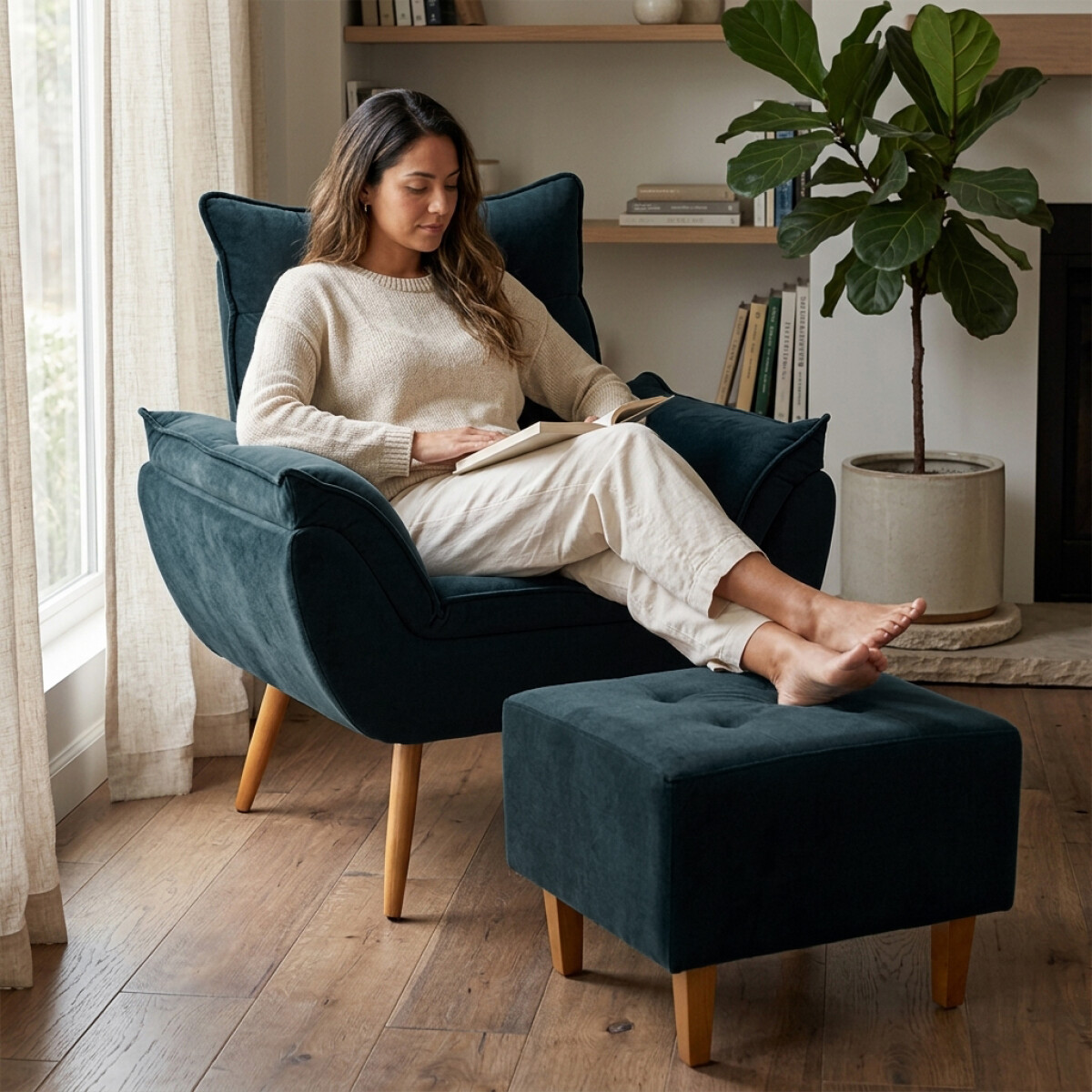 Juego De Living Sillón con puff - Azul 