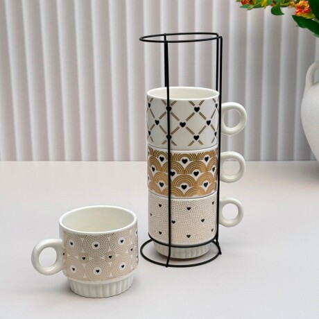 Juego De 4 Tazas Cerámica Apilables Base Metálica 250 ml. Juego De 4 Tazas Cerámica Apilables Base Metálica 250 ml.