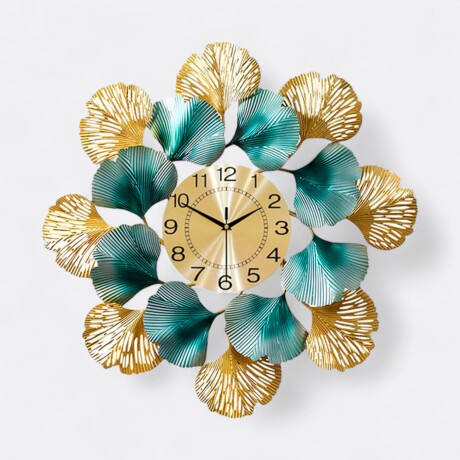 Reloj De Pared Hojas Doradas Con Verde Reloj De Pared Hojas Doradas Con Verde