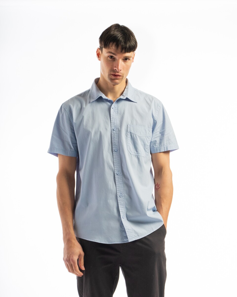 Camisa M/C Algodón C/Bolsillo Barcelona - Celeste 