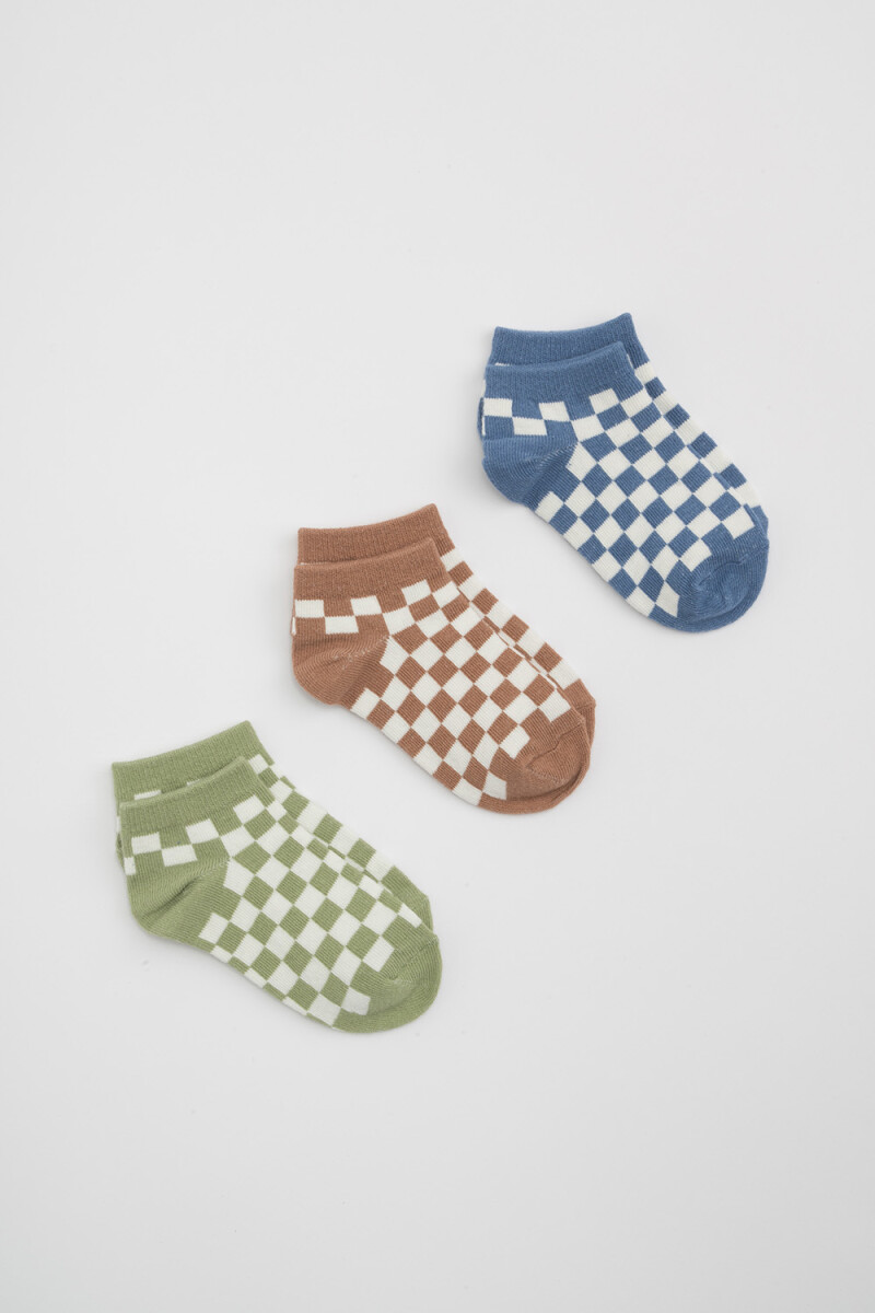 Pack x3 soquetes Cuadros Verde, Gris Y Beige