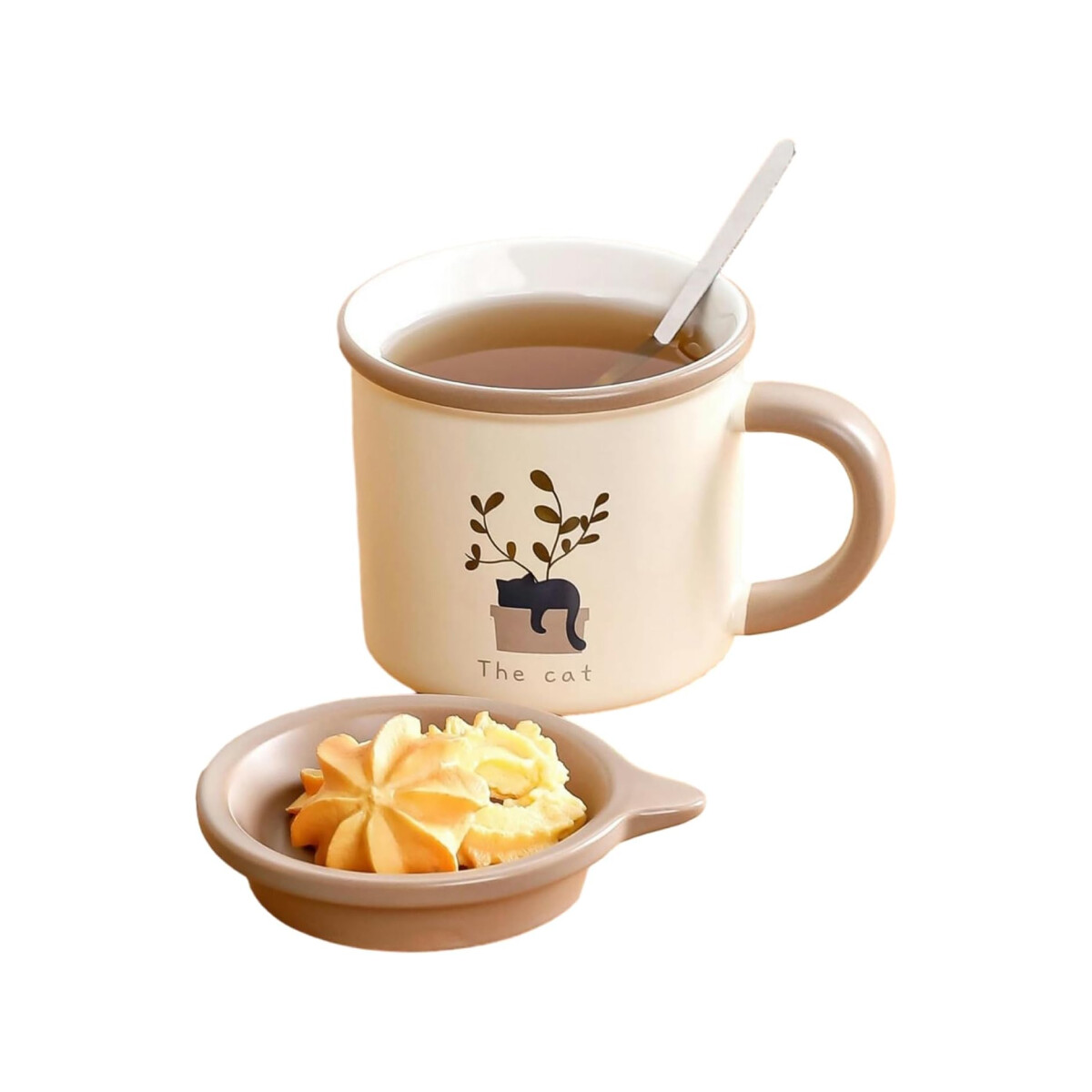 Taza De Cerámica Con Tapa Platito - Beige 