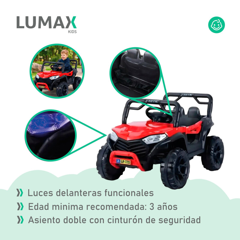 Auto a Batería Lumax 4x4 12V control remoto, USB y Música Rojo