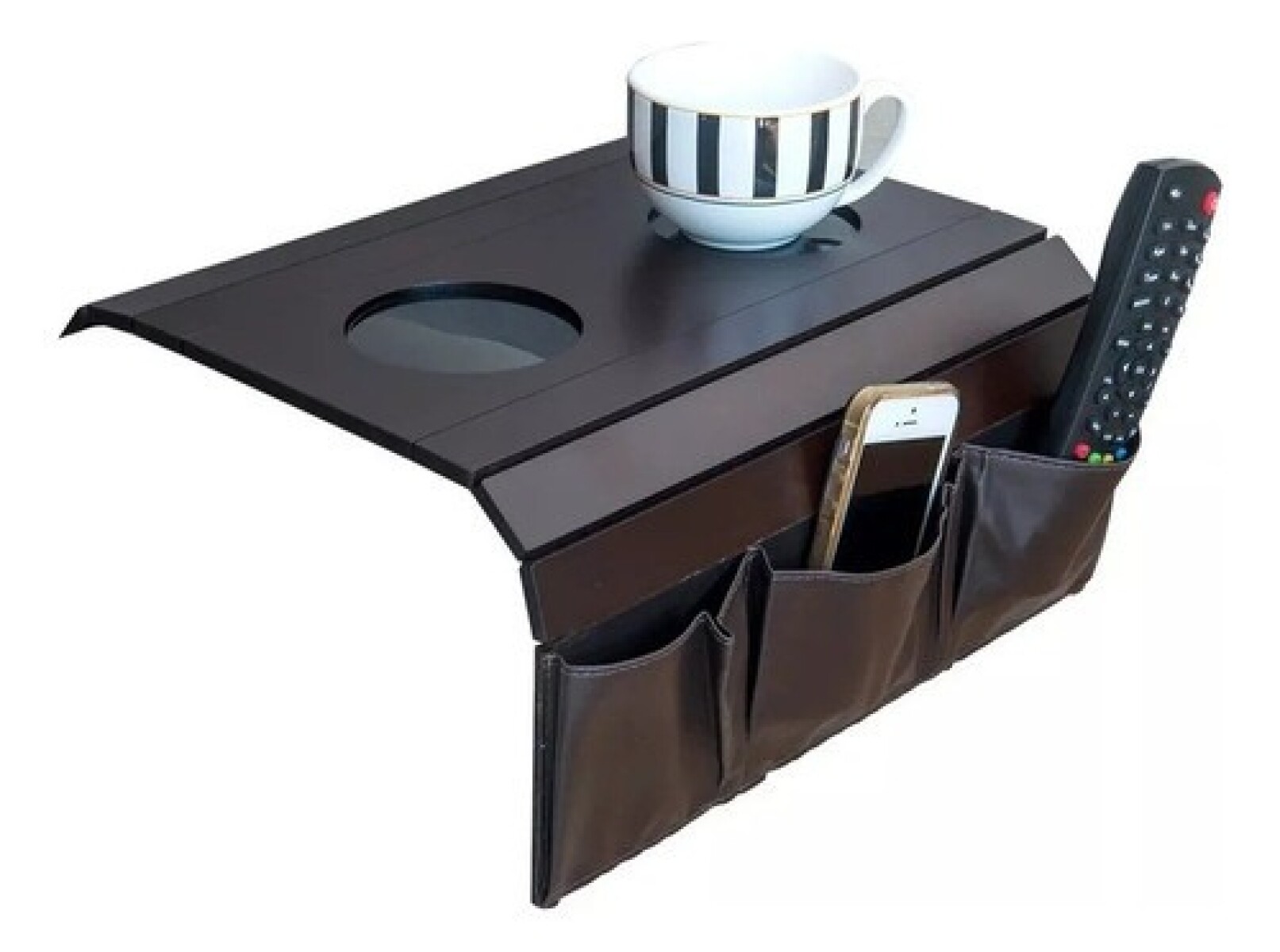 BANDEJA PARA SOFA - CUERO SINTETICO ANTIDESLIZANTE - TABACO 