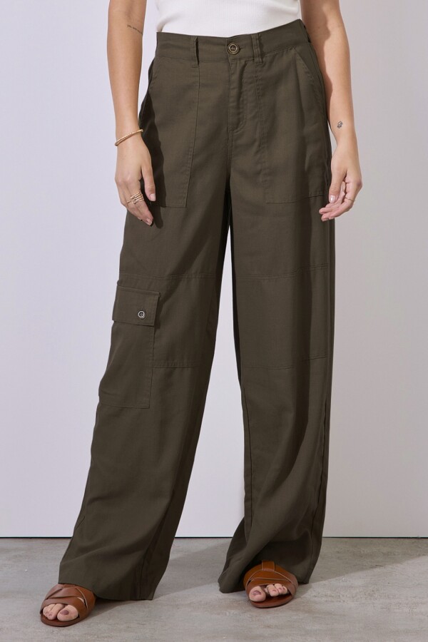 Pantalon Lino Cargo OLIVA