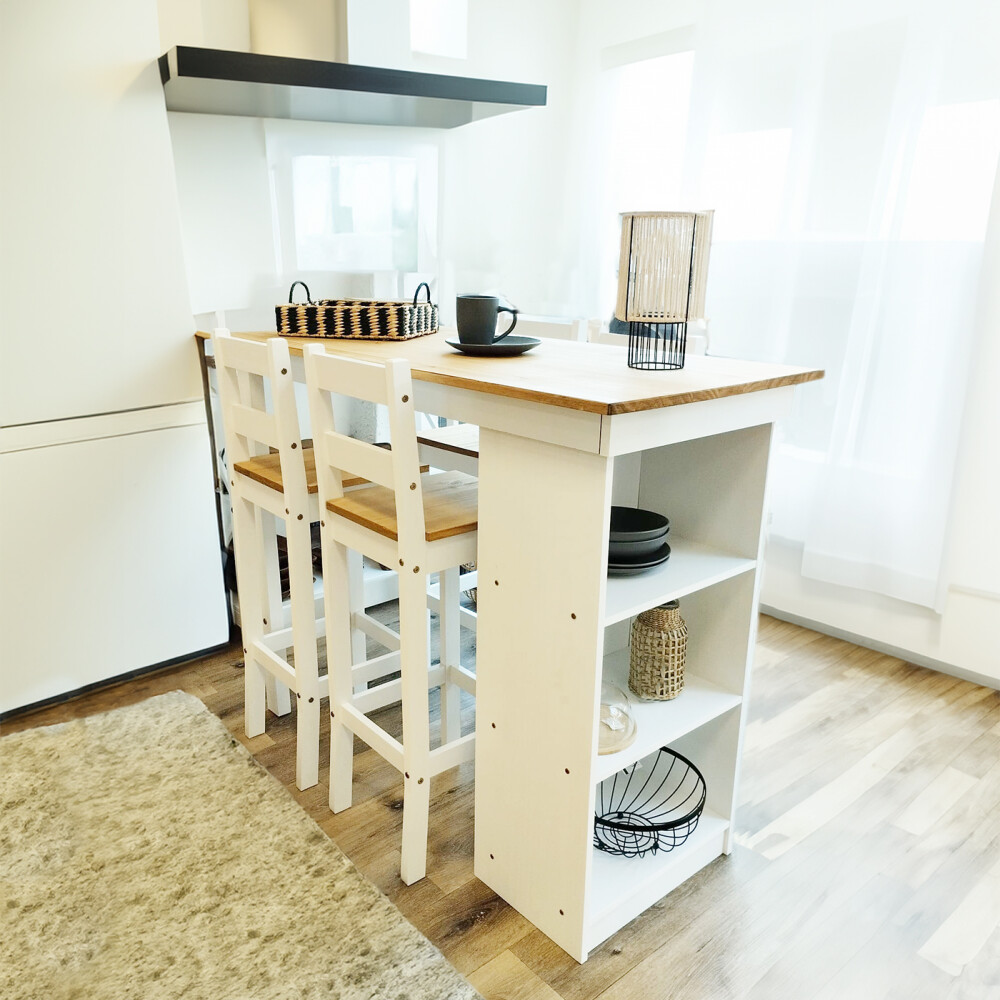 Desayunador 4 Bancos Cocina Comedor Madera Blanco Desayunador 4 Bancos Cocina Comedor Madera Blanco
