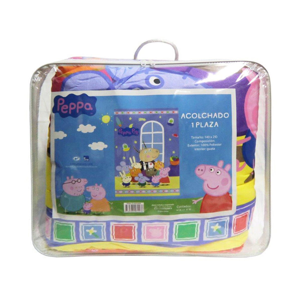 Acolchado Reversible 1 Plaza 100% Microfibra - Peppa Pig - Celeste 