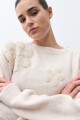 Sweater apliques florales beige melange