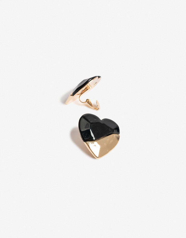 Aros Pasantes Color Aros Corazón Resina Y Metal - Negro