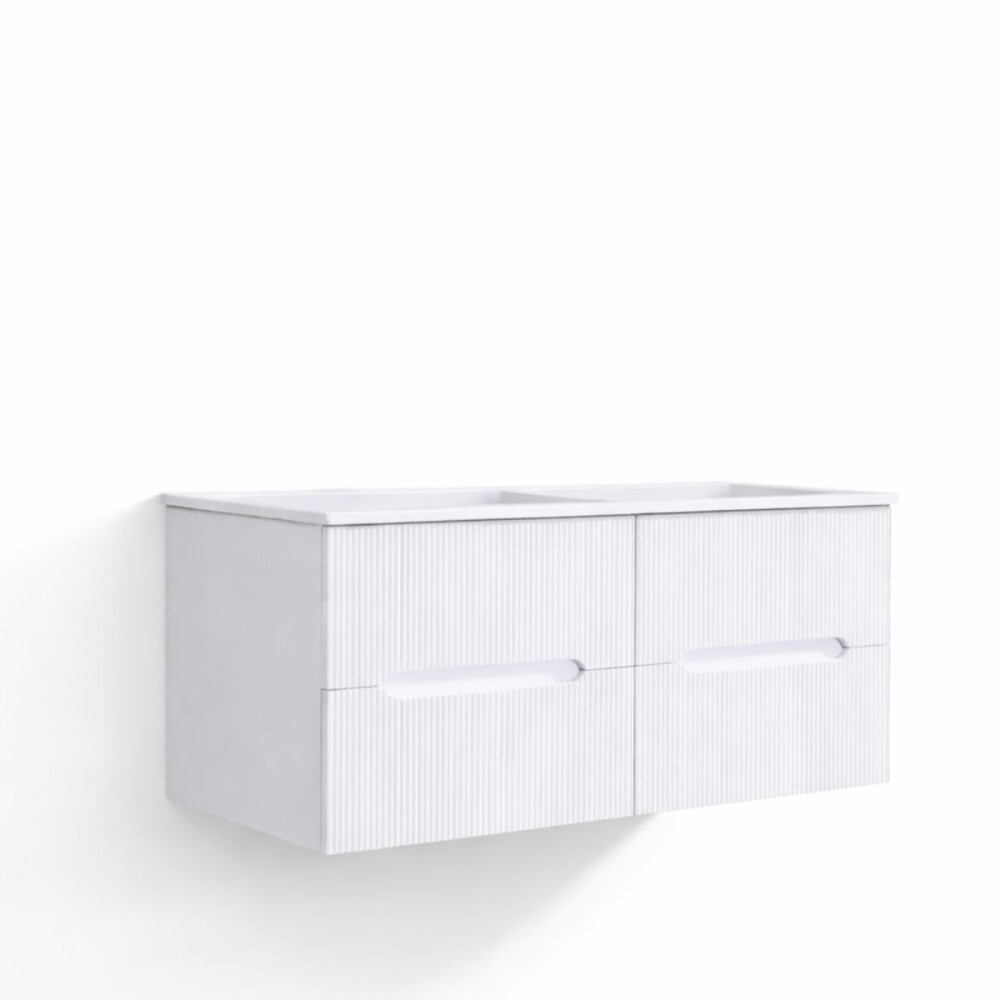 Mueble De Baño Suspendido Blanco Ripado 120 Cm Con doble Bacha Mueble De Baño Suspendido Blanco Ripado 120 Cm Con Doble Bacha