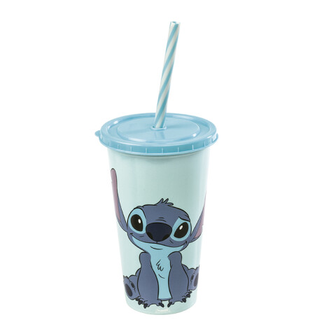 Vaso Plástico con Pajita Stitch Diseños Surtidos 500 ml U