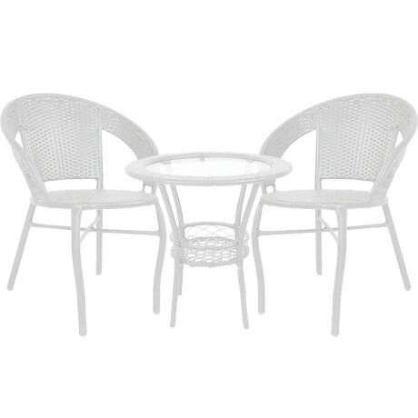 Set Juego De Jardín Mesa + 2 Sillas Rattan Exterior Blanco