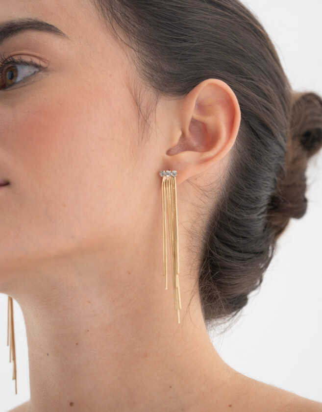 Aros Colgantes Largos Con strass Aros Con Strass - Dorado
