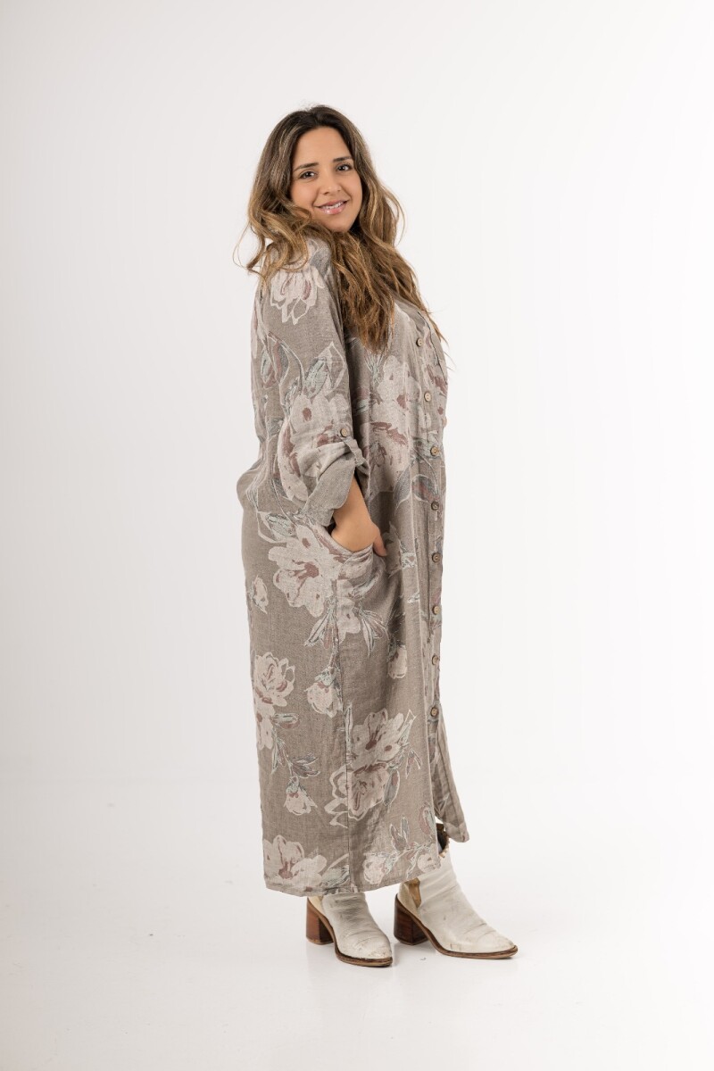Vestido camisero 100% lino - Visón 