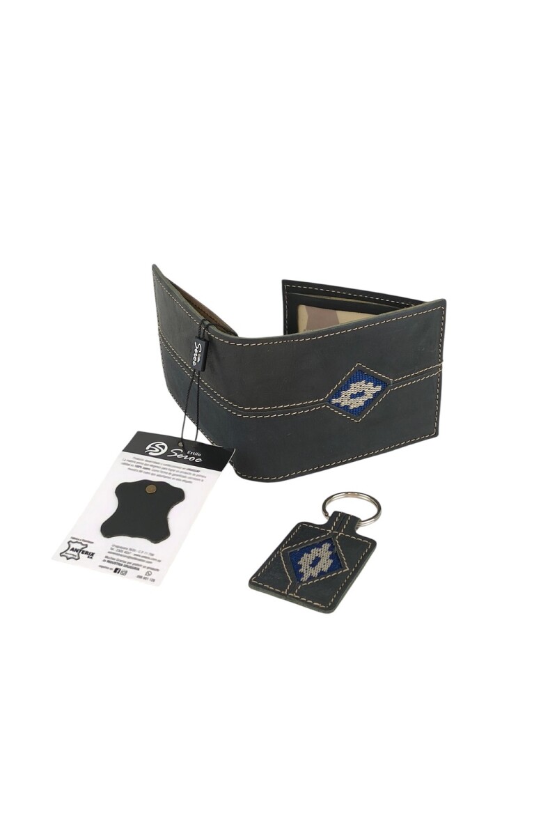 Set billetera y llavero con detalle en guarda pampa Negro