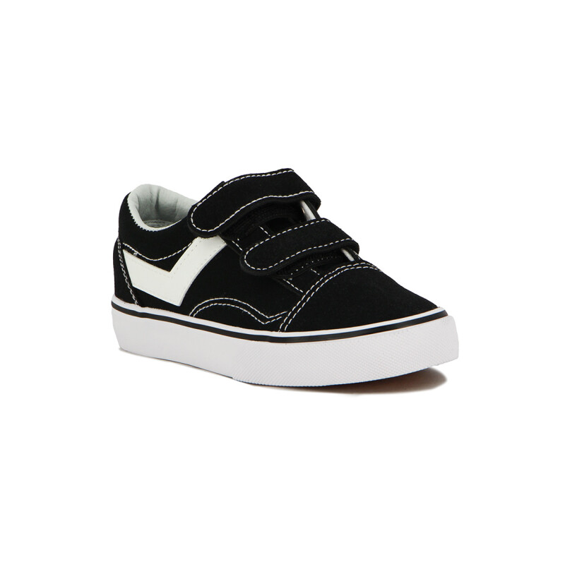 Pony Kids Champion Casual Old School Canva-suede C/velcro / Black-white Negro-blanco