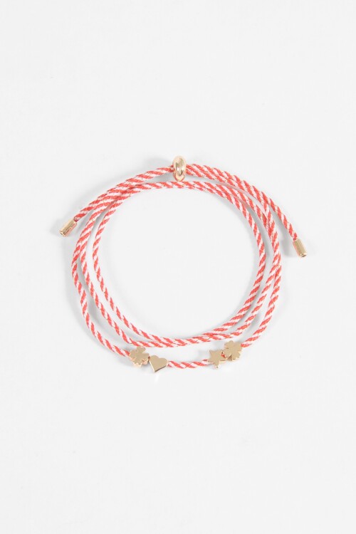 Pulsera cordón dijes metálicos rojo