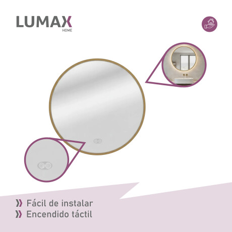 Espejo Lumax Doddy redondo con marco y luz 50cm Dorado