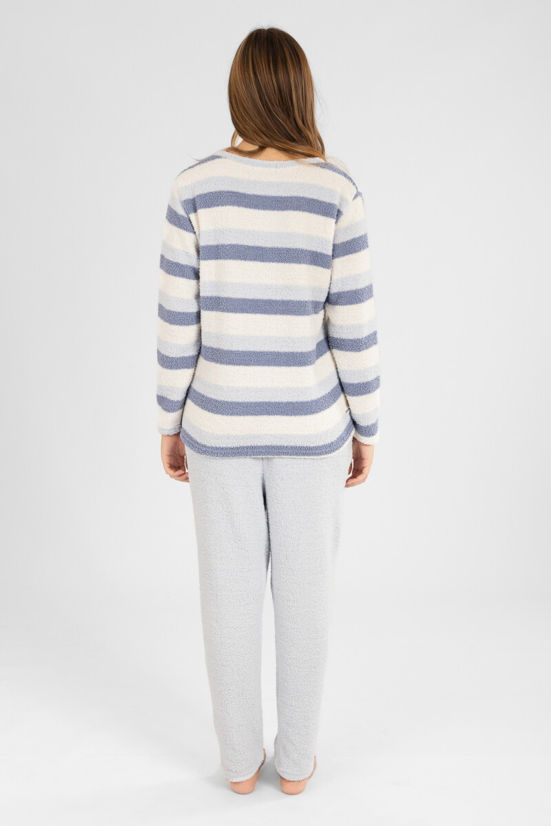 Pijama chenille rayado celeste Celeste