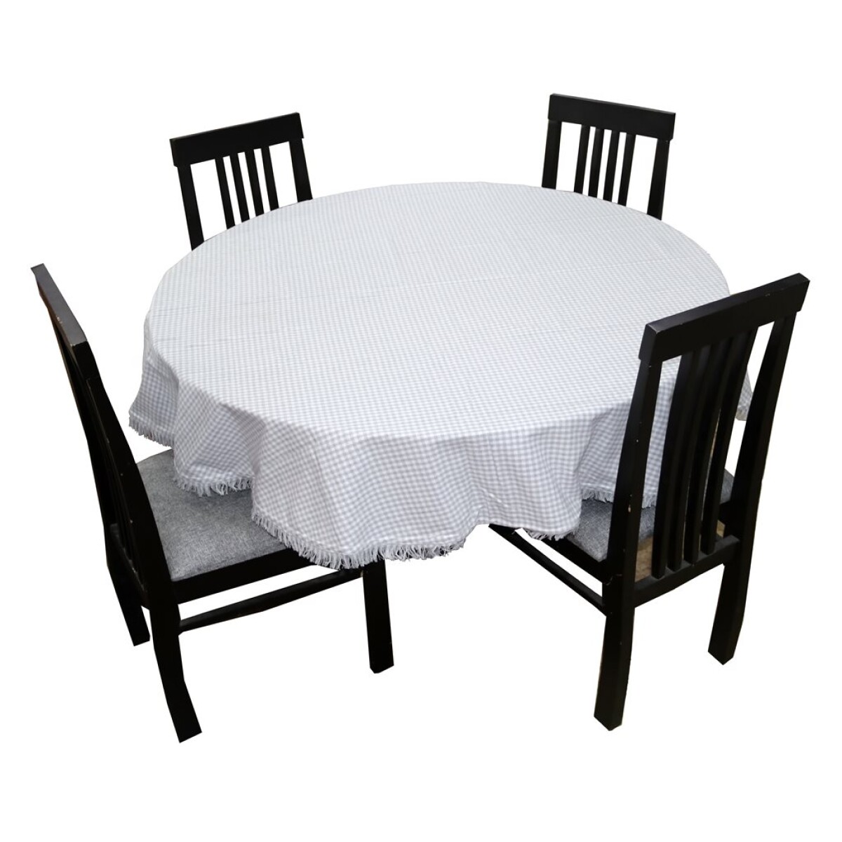 MANTEL REDONDO ALGODÓN D160CM CUADROS GRIS 