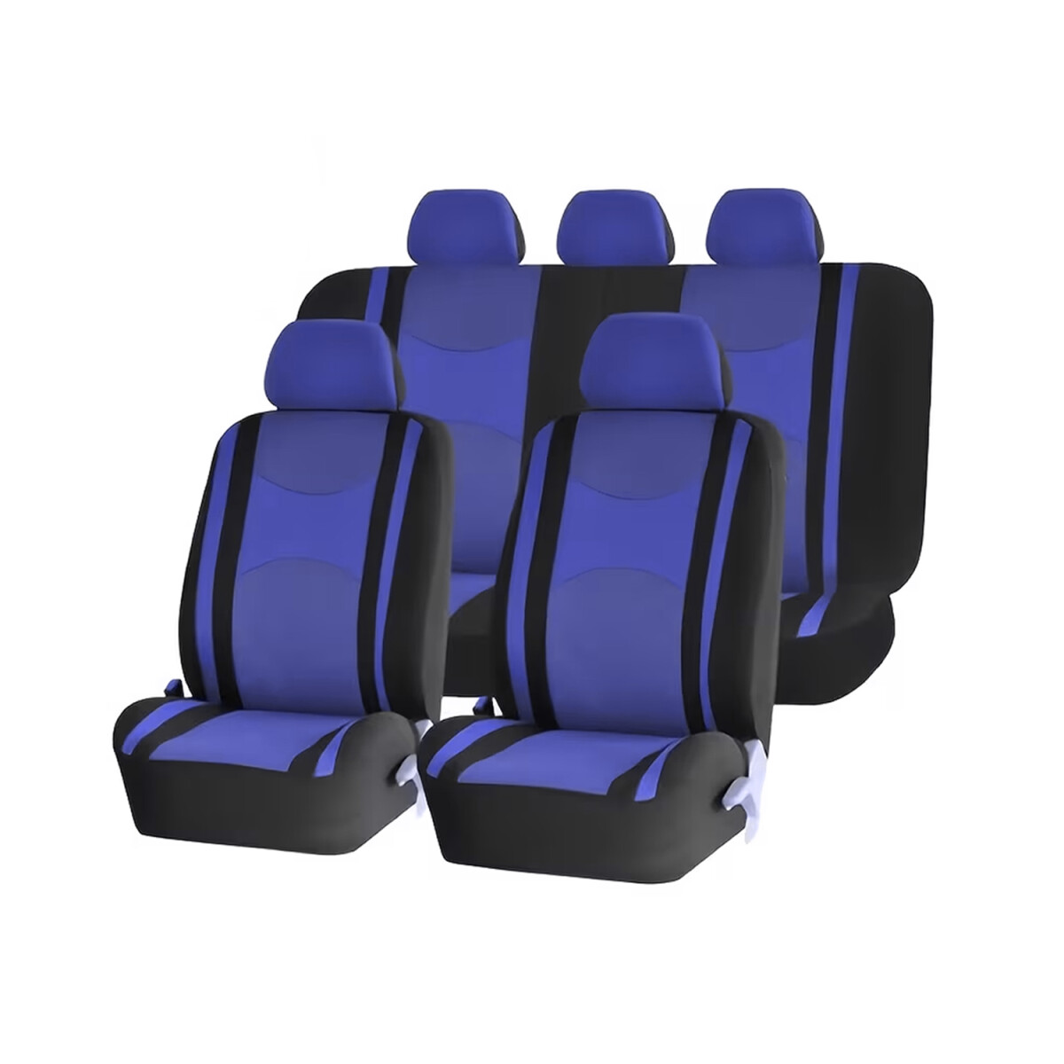 Cubreasientos De Tela Y Malla 9 Piezas Azul Con Negro 