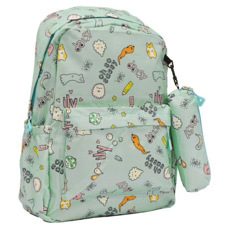 Mochila Escolar Diseño Infantil para Laptop con Cartuchera Verde