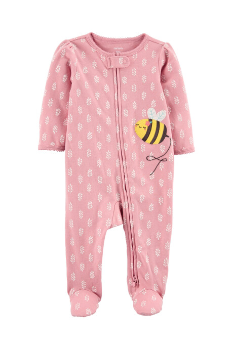 Pijama una pieza de algodón con pie y estampa abeja 0