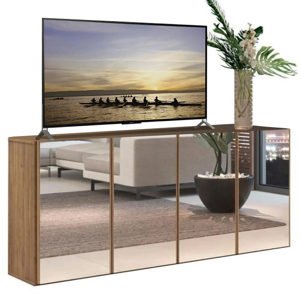 RACK APARADOR PARA TV O AUDIO 4 PUERTAS CON ESPEJOS MARRON