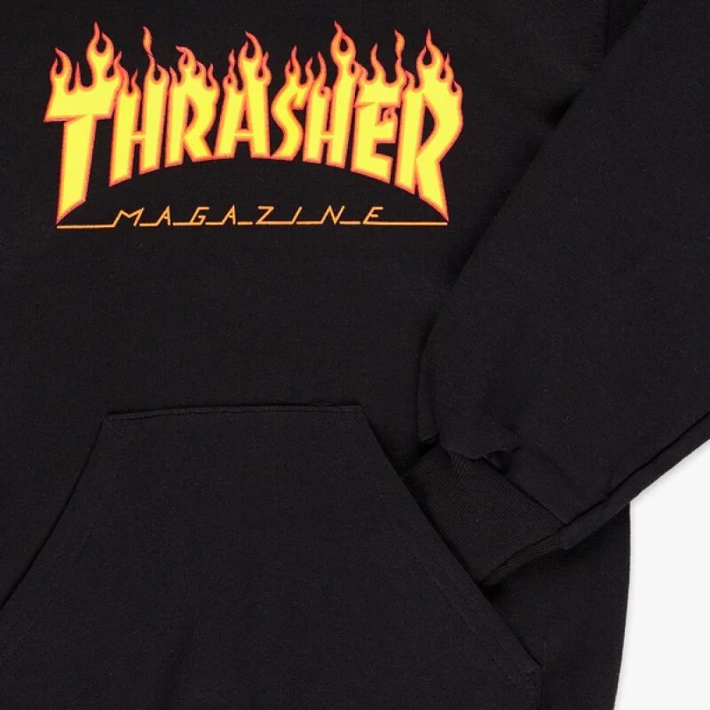 Canguro Thrasher Hoodie Kids Flame Negro Canguro Thrasher Hoodie Kids Flame Negro