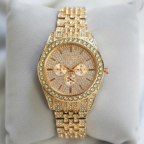 Reloj Pulsera Mujer Diseño Elegante Malla Esfera con Brillos Dorado