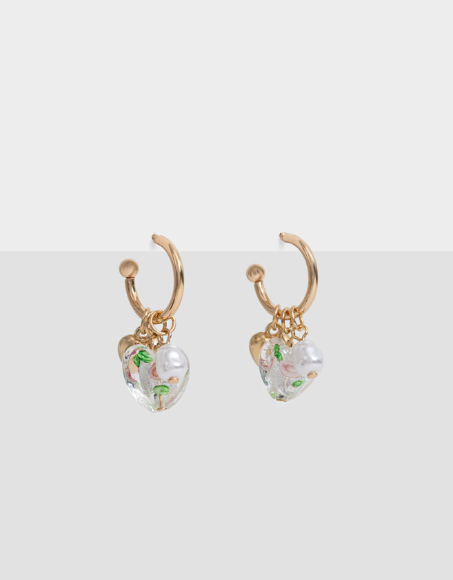 Aros Argollas Con dije de vidrio Aros Argolla Con Dije De Vidrio - Dorado
