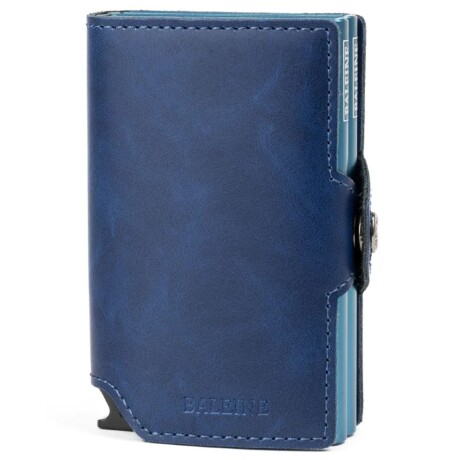 Billetera Baleine Double Kansas en Aluminio y Cuero con Protección RFID Original Navy