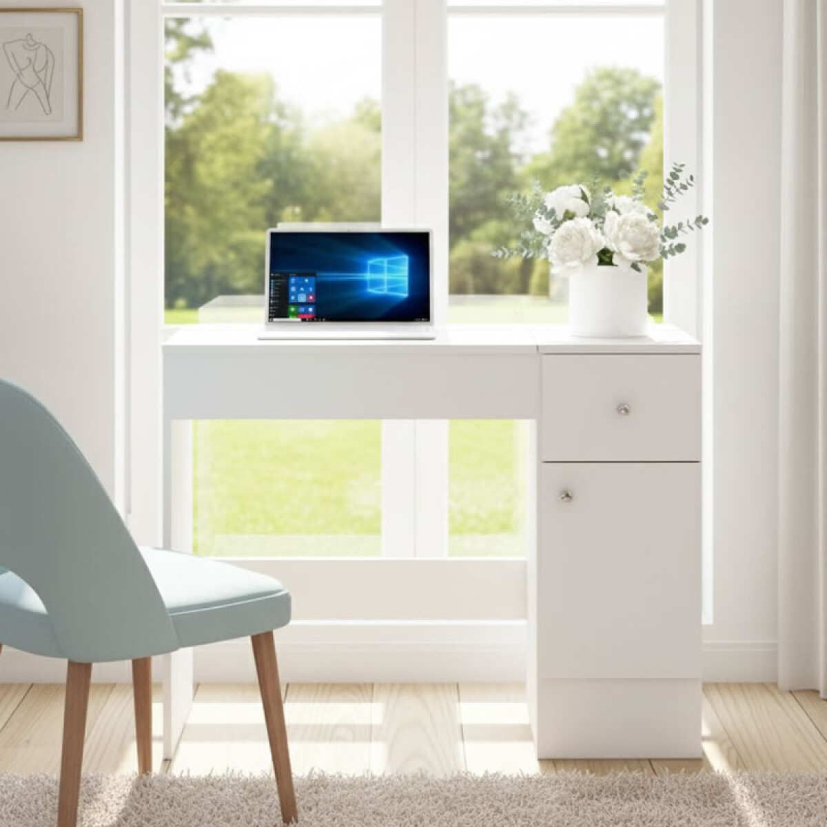 Tocador Escritorio con Espejo Blanco para Dormitorio | Mueble de Maquillaje Moderno 