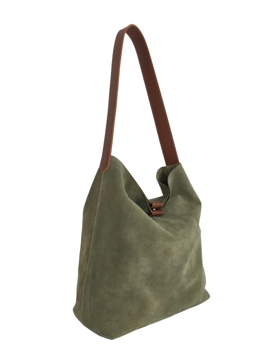 Tote bag de cuero con gamuza - verde 