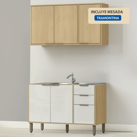 Bajo Mesada 120 cm 3 Puertas 2 Cajones y Aéreo 3 Puertas y Estantes Cocina Modular Gloria MDP 15mm y Pileta Tramontina Central Bajo Mesada 120 cm 3 Puertas 2 Cajones y Aéreo 3 Puertas y Estantes Cocina Modular Gloria MDP 15mm y Pileta Tramontina Central