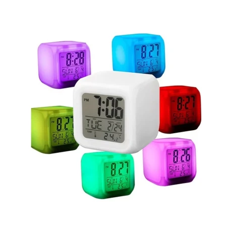RELOJ DESPERTADOR CUBO CON FECHA Y TEMPERATURA COLORES LED RELOJ DESPERTADOR CUBO CON FECHA Y TEMPERATURA COLORES LED