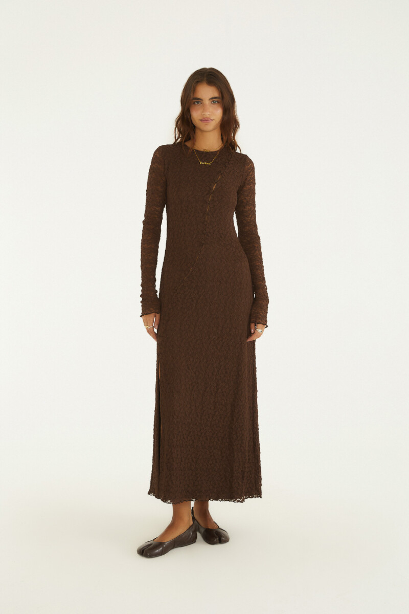 VESTIDO LARGO ENCAJE Marron
