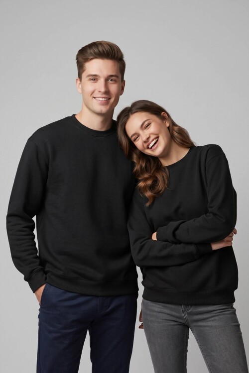 Buzo deportivo clásico escote redondo - UNISEX NEGRO