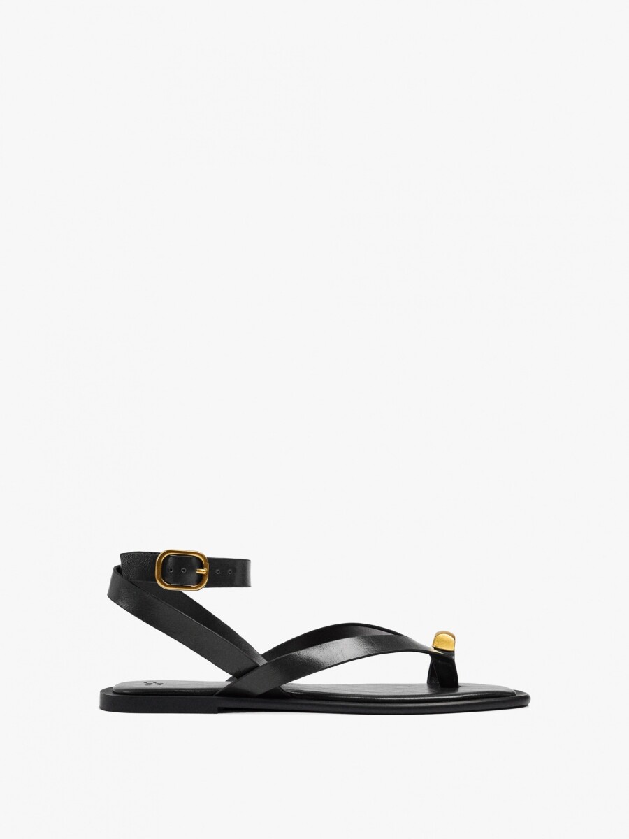 Sandalias De Piel Thong Tira Al Tobillo negro
