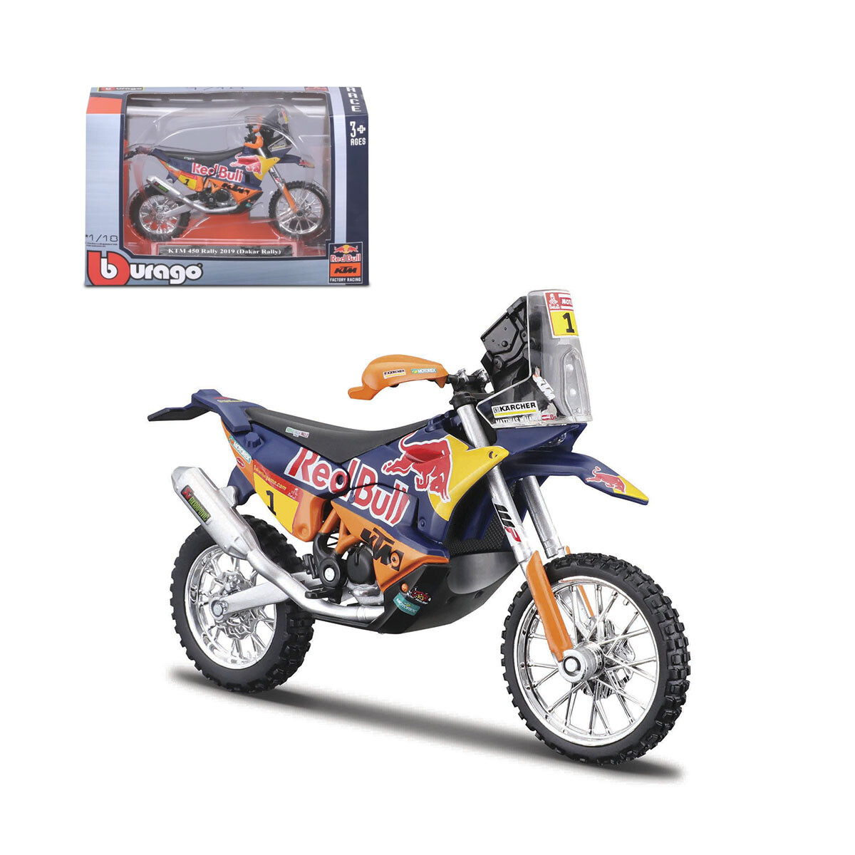 Motocicleta Bburago KTM 450 Rally 2019 (Dakar Rally) Escala 1:18 
