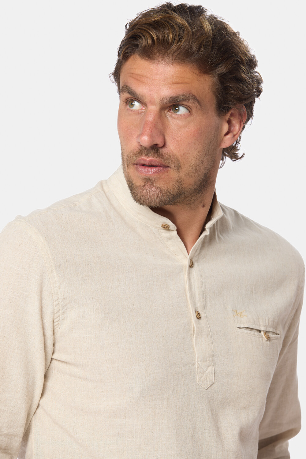CAMISA DE LINO CUELLO MAO Beige