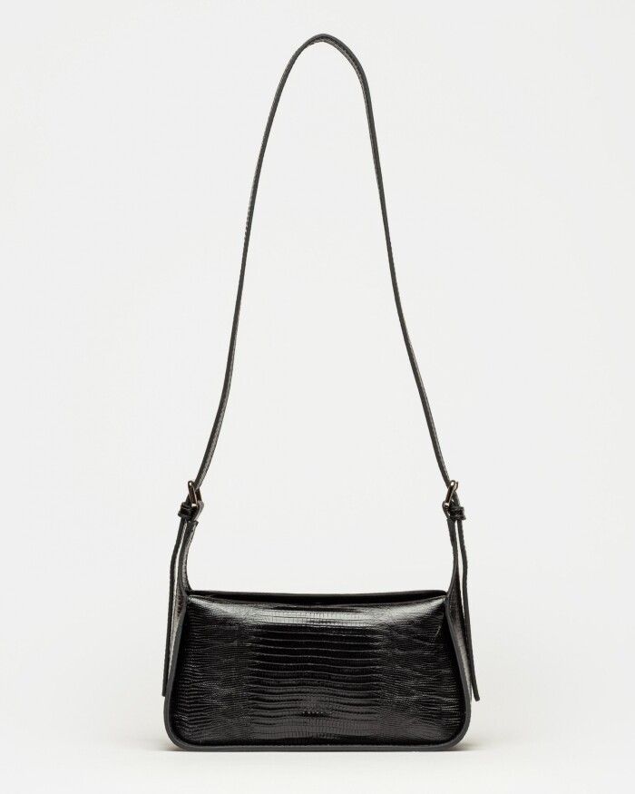 Bandolera Nicola en cuero lagarto Negro