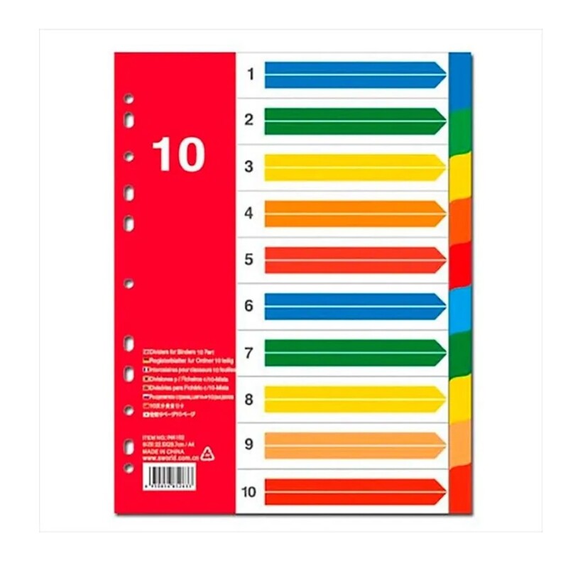 Separadores Plásticos A4 10 Colores #SEPARADORES PLÁSTICOS A4 10 COLORES
