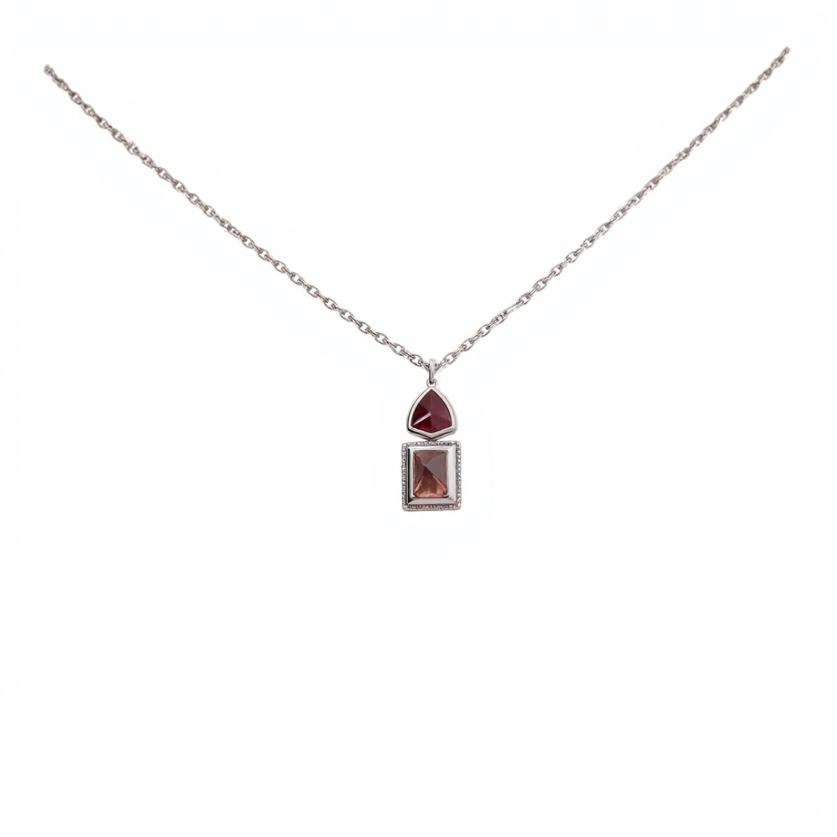 Conjunto Bindi-Plata rodinada 925-Piedra Granate y Cuarzo Cherry-CJ2032 - conpiedra 