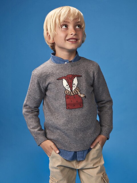 Jersey Con Intarsia Gris Melange