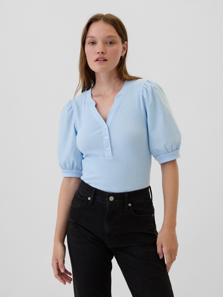Remera Con Botones Mujer - Cerulean Blue 