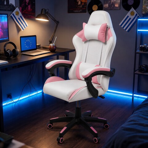 Silla Gamer Ergonomica Escritorio Reclinable Soporta 200kg Imback Blanco con Rosa Silla Gamer Ergonomica Escritorio Reclinable Soporta 200kg Imback Blanco con Rosa